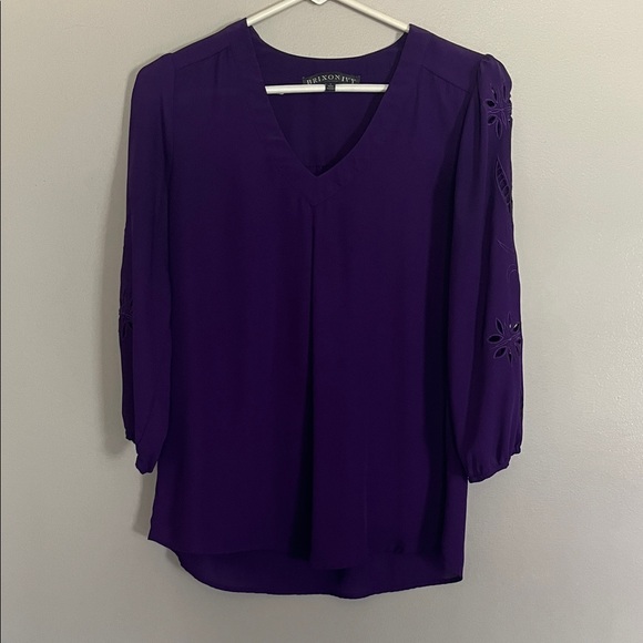 Brixon Ivy Deep Purple Blouse with Eyelet Sleeves - Picture 1 of 4